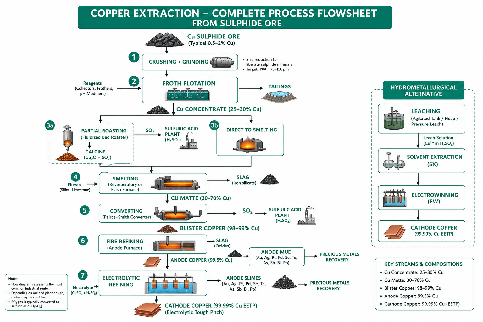 Cu Pyrometallurgical Extraction Flowsheet