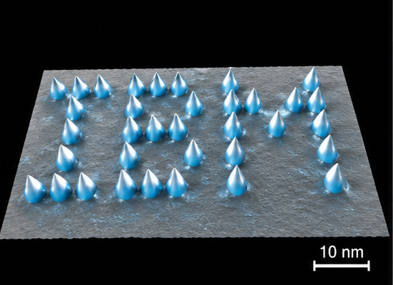 STM image of 35 xenon atoms arranged to spell IBM on a nickel substrate — the landmark 1989 demonstration of atomic manipulation